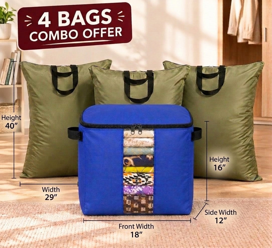 Pack of 4 Storage Bag & Transparent Storage Box